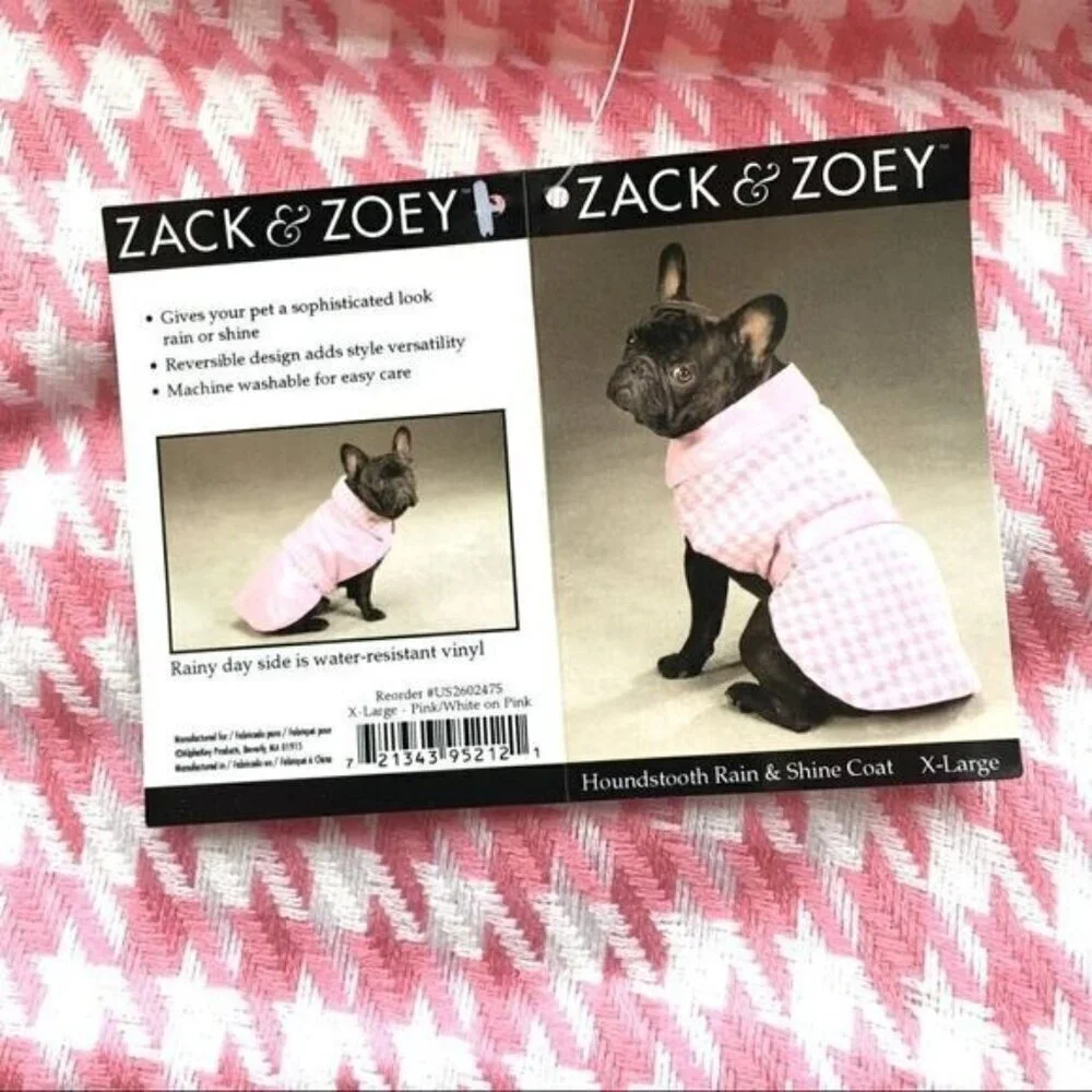 Zack & Zoey Houndstooth Rain & Shine Dog Coat Reversible Rain Jacket XL